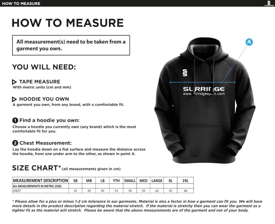 Oakfield & Rowlands CC - Blade Hoody - Size Guide