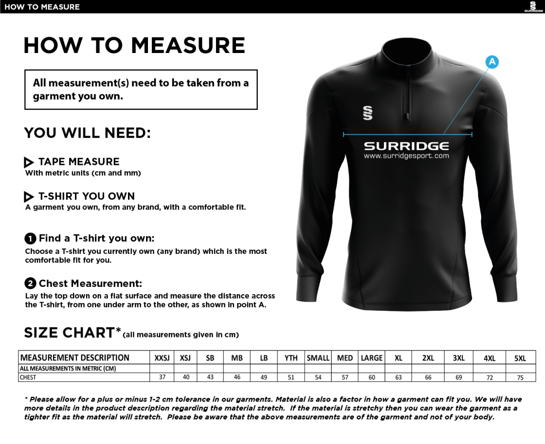 Oakfield & Rowlands CC - Blade Performance Top - Size Guide