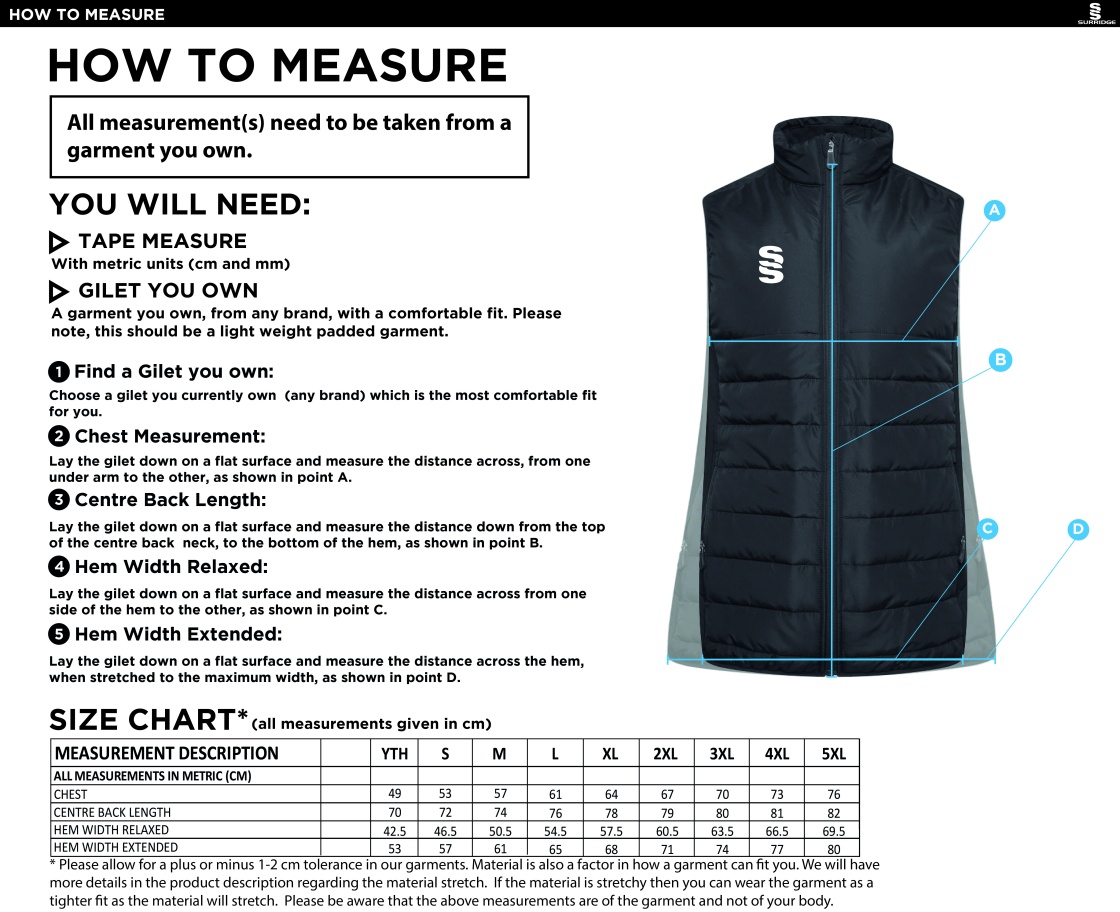 Oakfield & Rowlands ACTIVE GILET - NAVY - Size Guide
