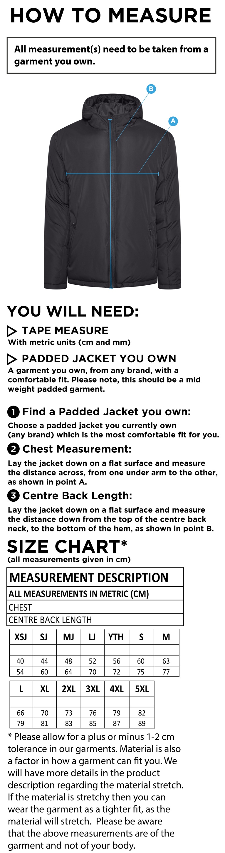 Oakfield & Rowlands Active Padded Jacket - Navy - Size Guide