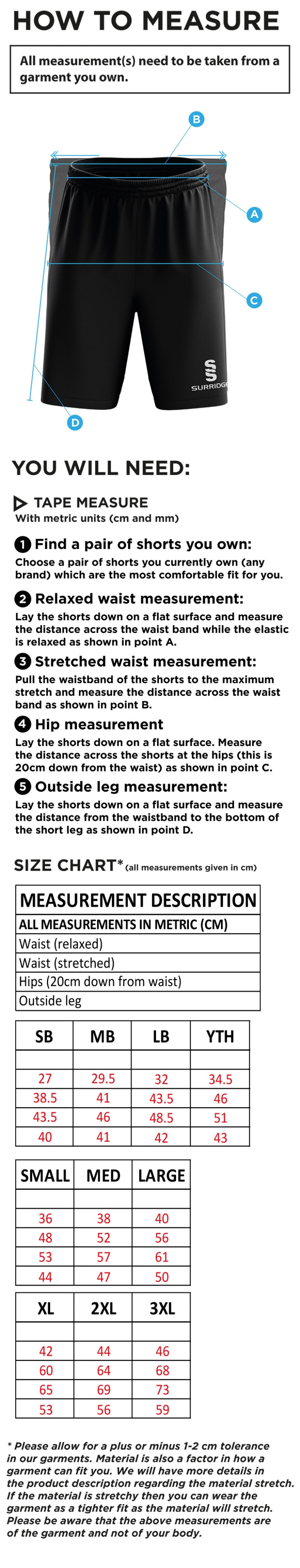 Oakfield & Rowlands CC - Blade Shorts - Size Guide
