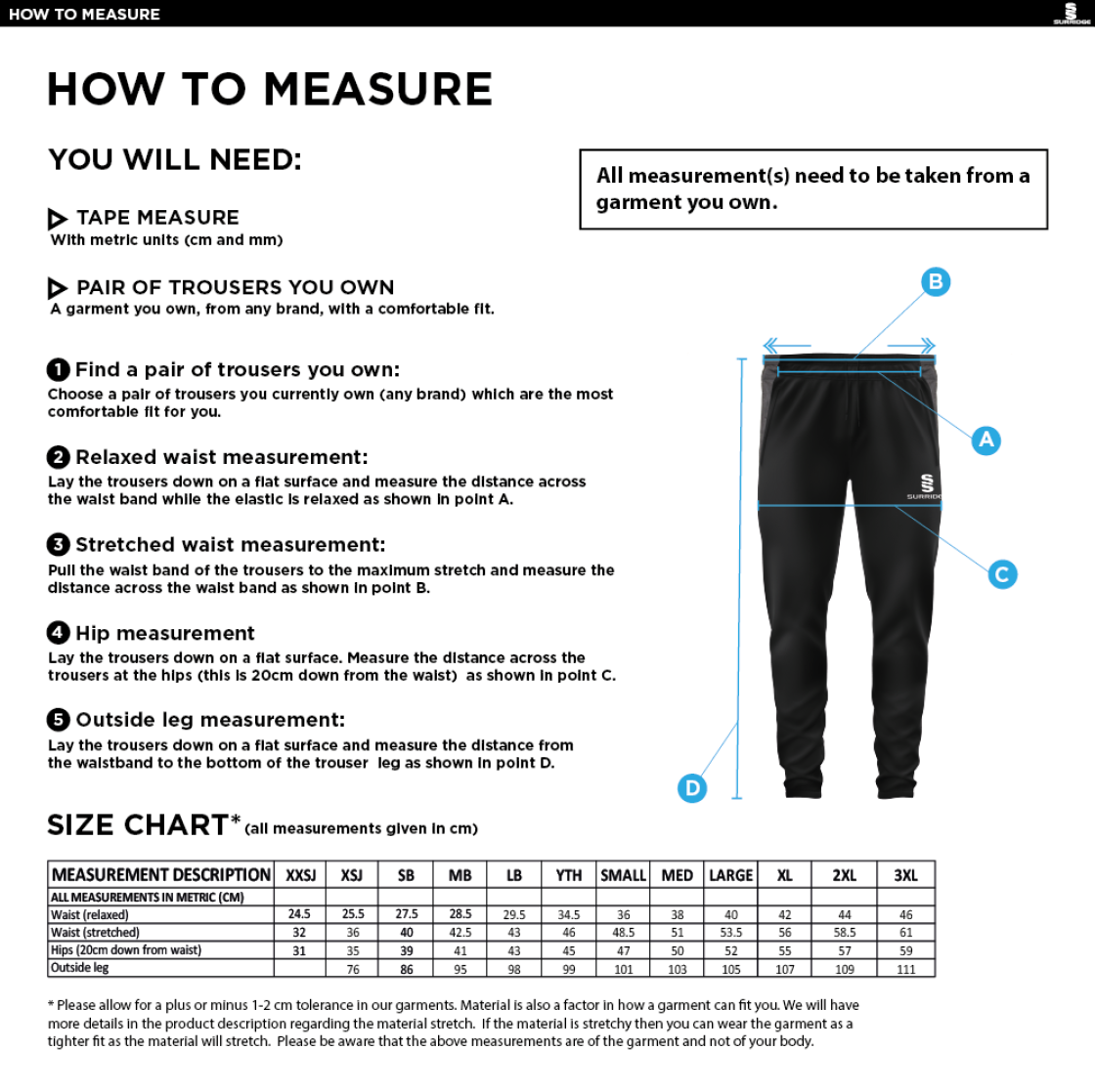 Oakfield & Rowlands CC - Tek Slim Pant - Size Guide
