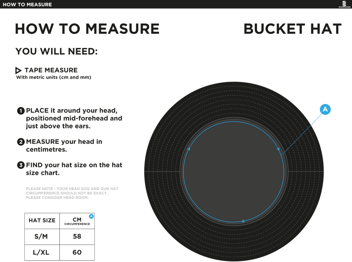 OAKFIELD AND ROWLANDS CC Dual Bucket Hat - Navy - Size Guide