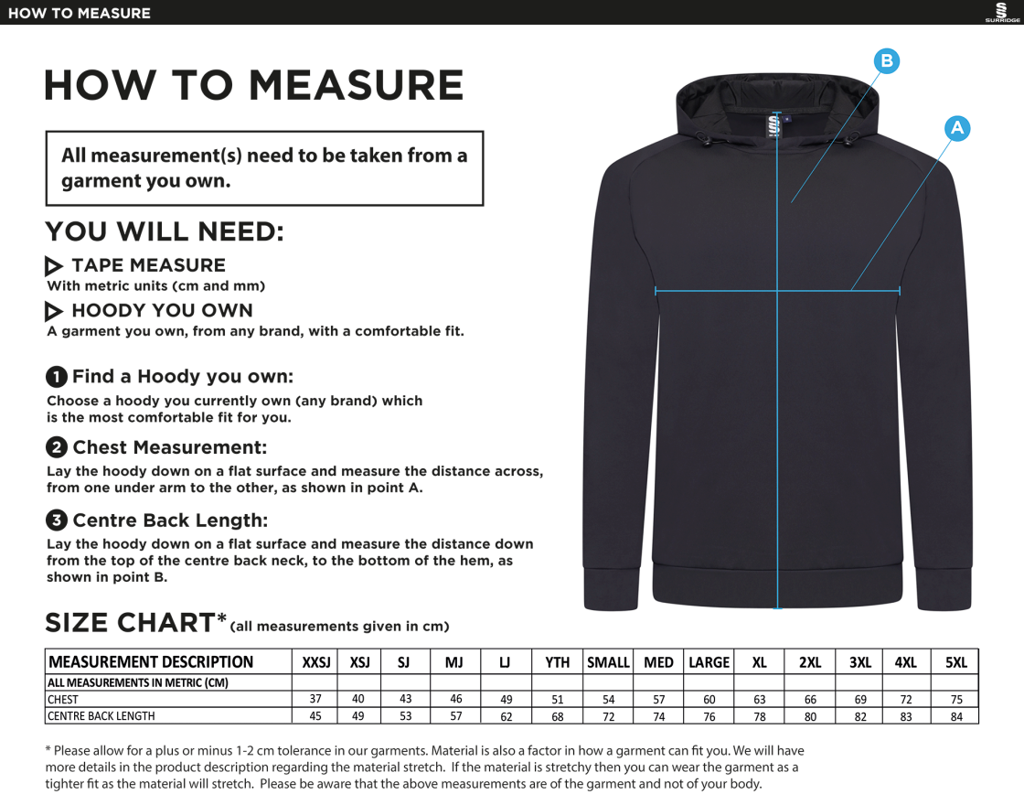 Oakfield & Rowlands ACTIVE HOODY NAVY - Size Guide